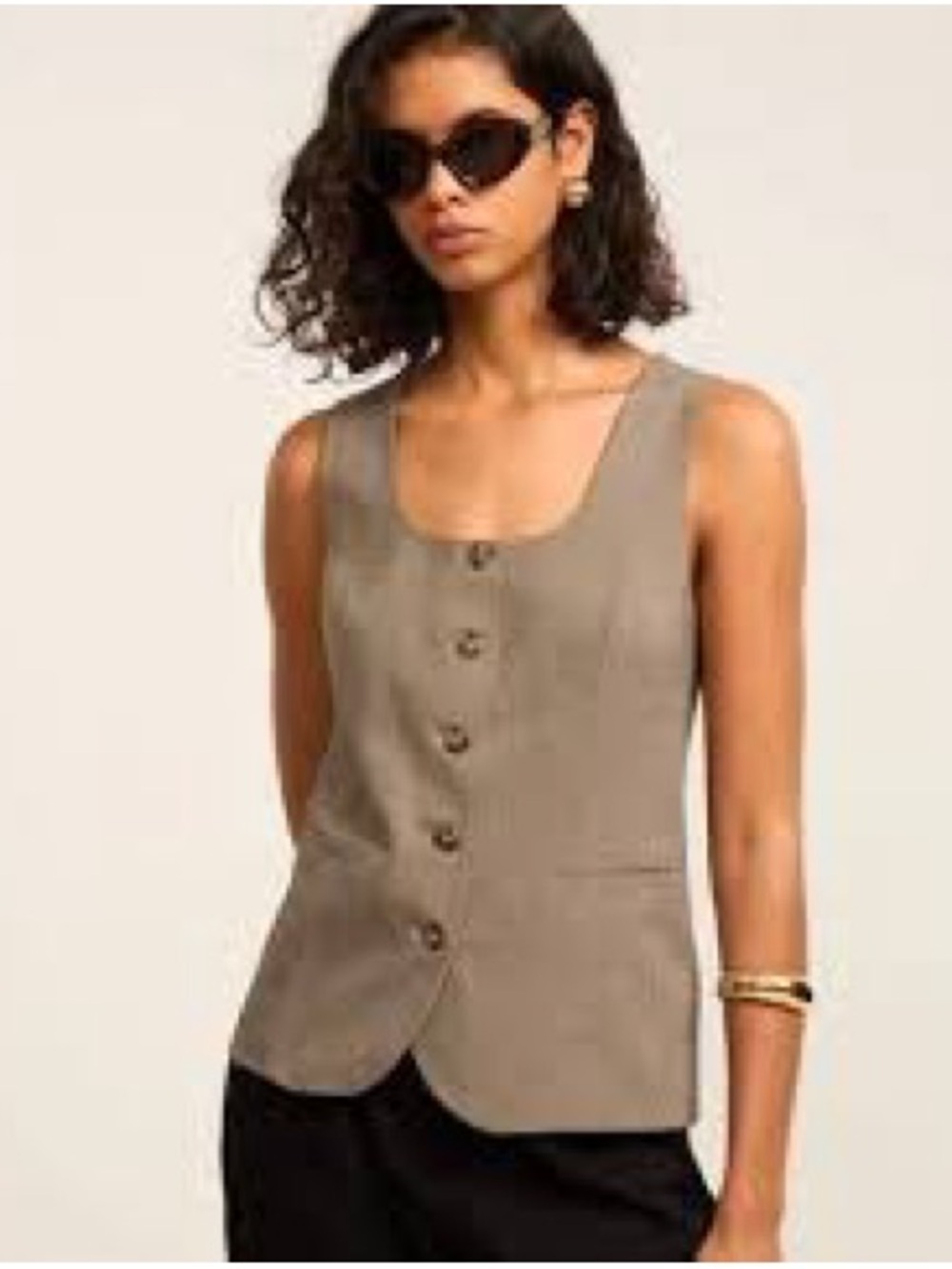Women's Taupe Houndstooth Button-Front Vest - Brazilian Brand